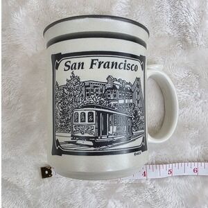 San Francisco Cable Car Souvenir Mug Vintage Ceramic Blue Interior